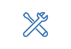 Ein blaues Symbol, das ein gekreuztes Schraubenschlüssel- und Schraubenzieher-Werkzeug zeigt.
